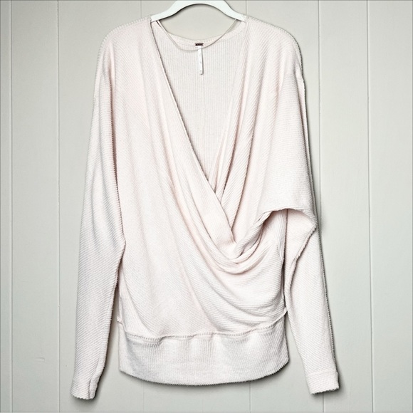 Free People Cozy With You Surplice Pullover Sweater XS lightweight pastel ribbed - Picture 3 of 13
